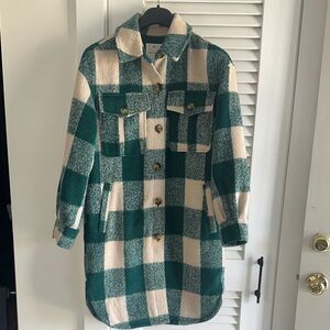 Avec Les Filles Green and Cream Coat